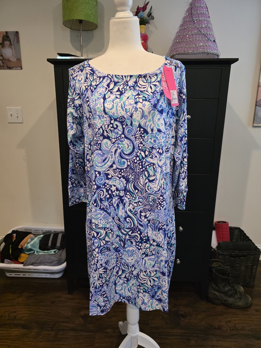Lilly Pulitzer Blue & White Paisley Long-Sleeve Shift Dress